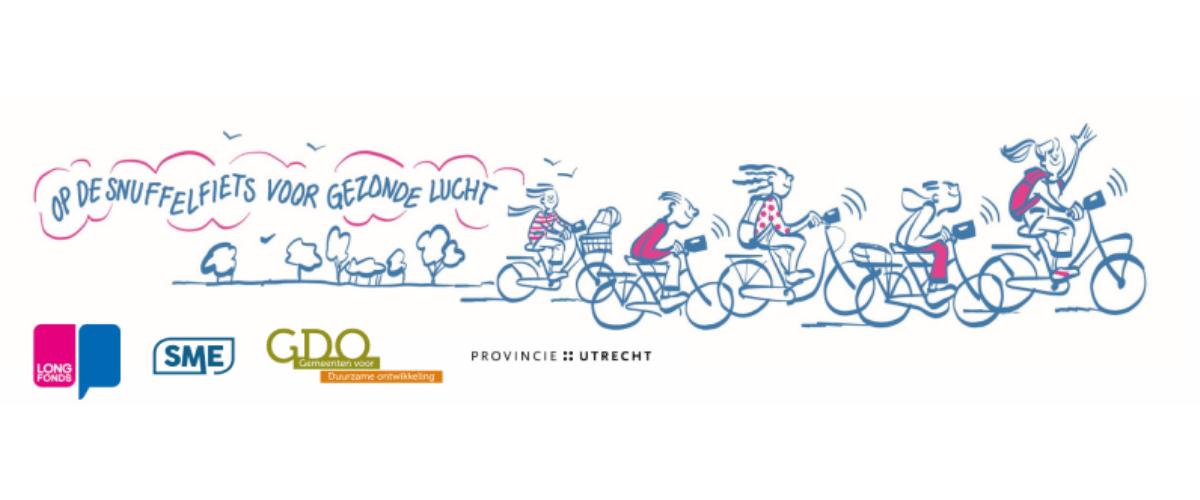 Leerlingen van ’t Anker in Amersfoort meten de luchtkwaliteit met de snuffelfiets. Bron: Longfonds.